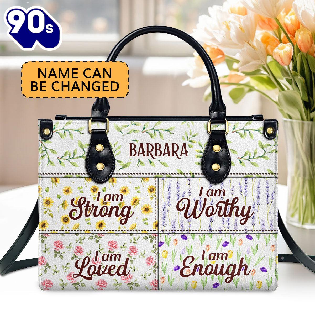 I Am Enough Personalized Zippered Leather Handbag With Handle Religious Gift For Worship Friends, Christian Bags Gift For Women Christmas I Am Enough Personalized Zippered Leather Handbag With Handle Religious Gift For Worship Friends, Christian Bags Gift For Women Christmas