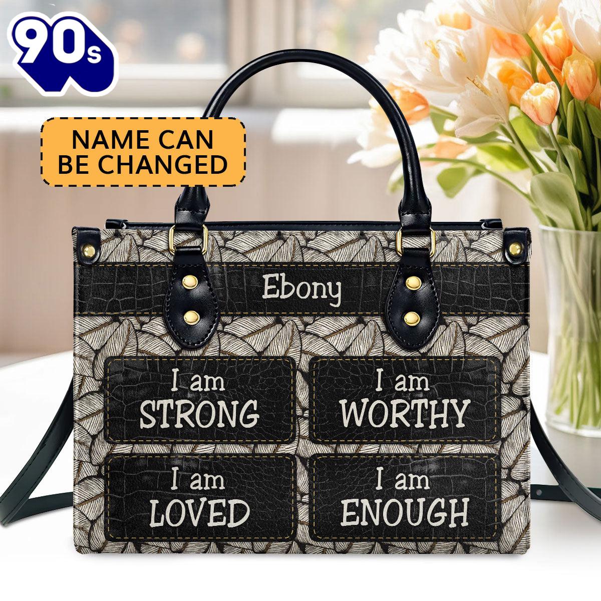 I Am Strong Custom Name Leather Handbags For Women, Christian Bags Gift For Women Christmas I Am Strong Custom Name Leather Handbags For Women, Christian Bags Gift For Women Christmas