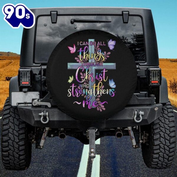 I Can Do All Things Through Christ Butterfly Art – Religious Spare Tire Cover – Religious Christian Spare Tire Cover Car Decor