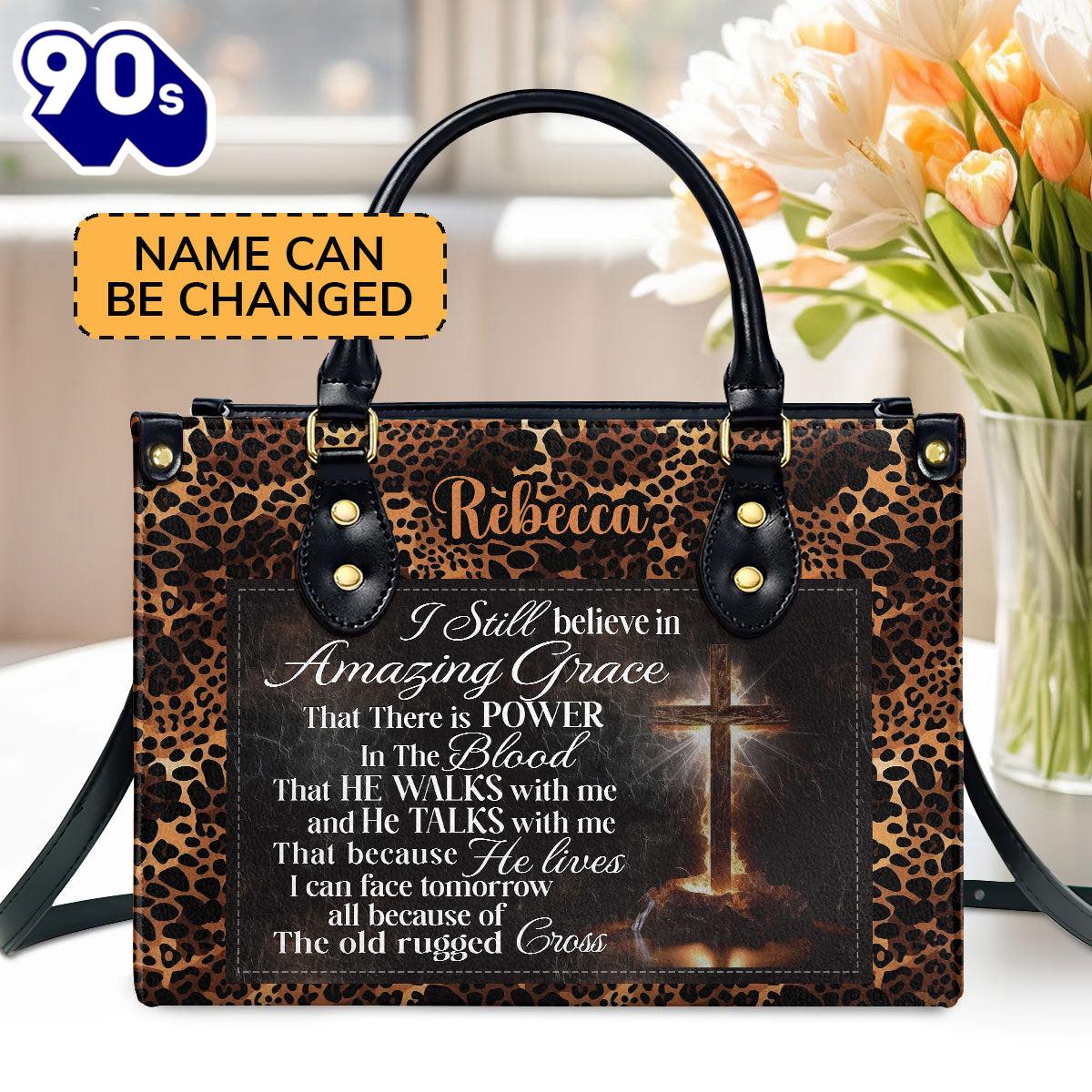 I Still Believe In Amazing Grace Cross Personalized Leather Handbag With Zipper , Christian Bags Gift For Women Christmas I Still Believe In Amazing Grace Cross Personalized Leather Handbag With Zipper , Christian Bags Gift For Women Christmas