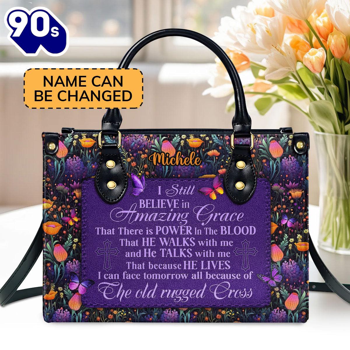 I Still Believe In Amazing Grace Personalized Leather Handbag With Zipper , Christian Bags Gift For Women Christmas I Still Believe In Amazing Grace Personalized Leather Handbag With Zipper , Christian Bags Gift For Women Christmas