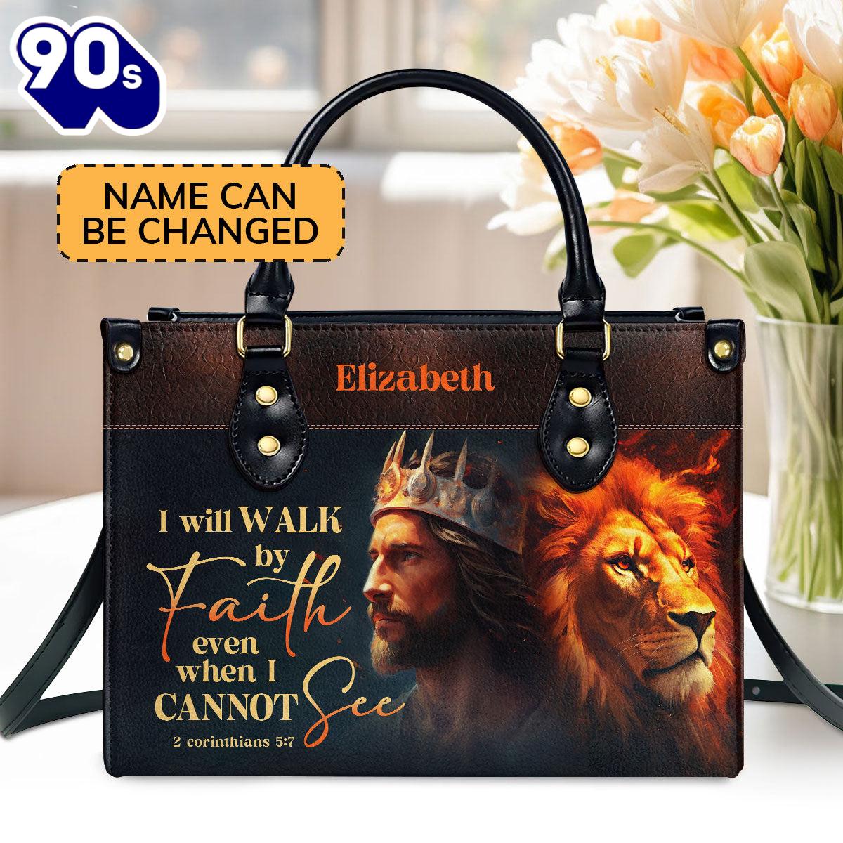 I Will Walk By Faith Personalized Leather Handbag With Zipper , Christian Bags Gift For Women Christmas I Will Walk By Faith Personalized Leather Handbag With Zipper , Christian Bags Gift For Women Christmas