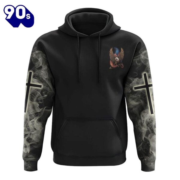 In God We Trust Eagle Cross Smoke 3D Hoodie