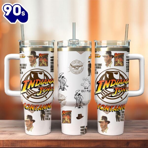 Indiana Jones Raiders Of The Lost Ark Movie Custom Stanley Quencher 40oz Stainless Steel Tumbler With Handle  For Fans