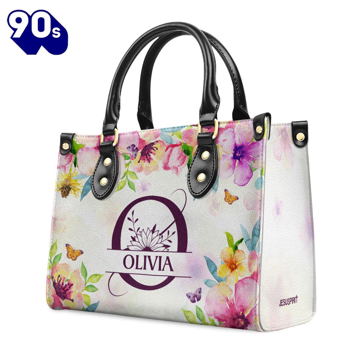 Initial Letter Flower Custom Name Leather Handbags For Women, Christian Bags Gift For Women Christmas Initial Letter Flower Custom Name Leather Handbags For Women, Christian Bags Gift For Women Christmas