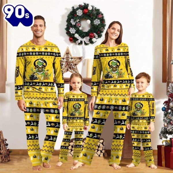 Iowa Hawkeyes NCAA Custom Name Grinch Christmas And Sport Team Pajama Set  Gift Christmas