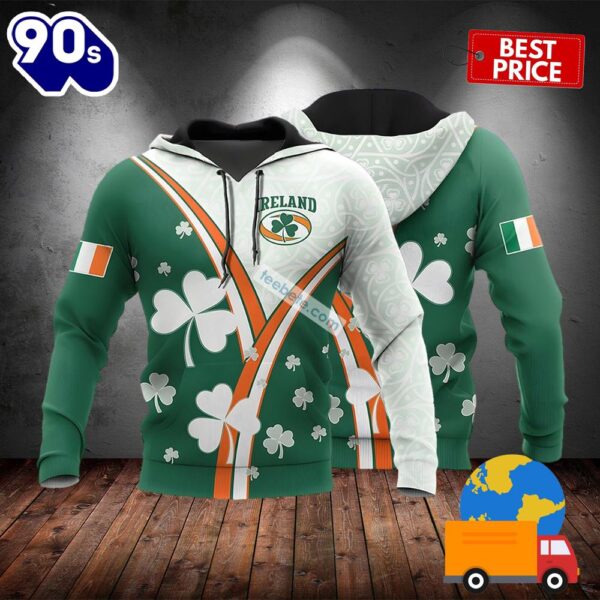 Ireland Shamrock St Patricks Day Green 3D Realistic Hoodie 2025