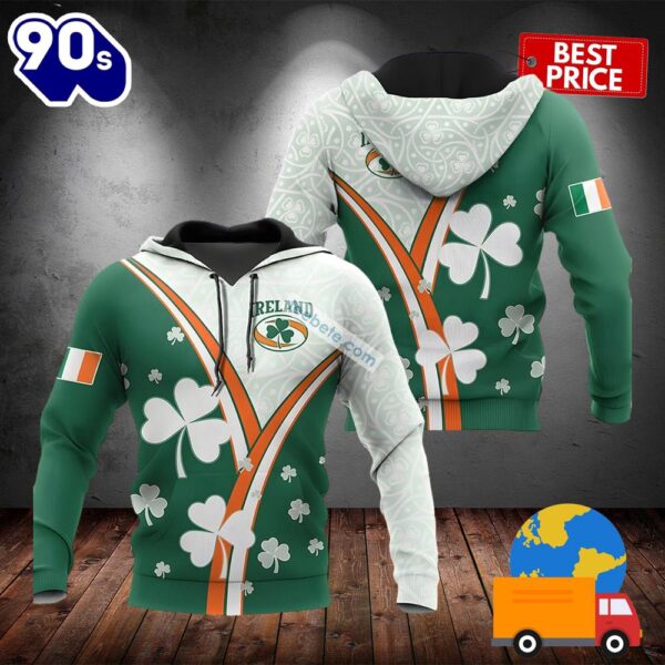 Ireland Shamrock St Patricks Day Green 3D Realistic Hoodie 2025