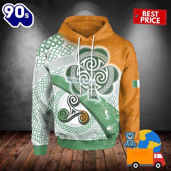 Irish Flag St Patrick Day With Shamrock Green 3D Zip Up Hoodie 2025