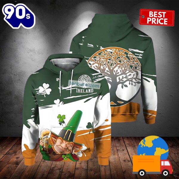 Irish Flag St Patricks And Leprechaun Beer Green 3D Art Hoodie 2025