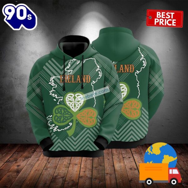 Irish Ireland St Patrick Day Shamrock Green 3D Design Hoodie 2025