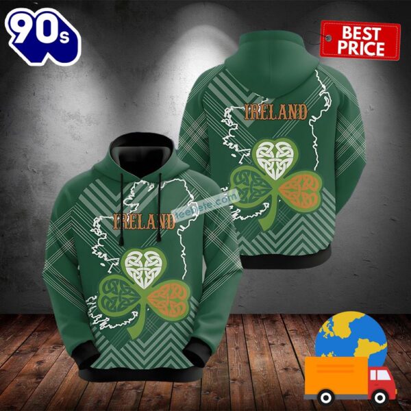Irish Ireland St Patrick Day Shamrock Green 3D Design Hoodie 2025
