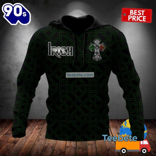Irish St Patricks Day Celtic Cross Black 3D Pattern Hoodie 2025