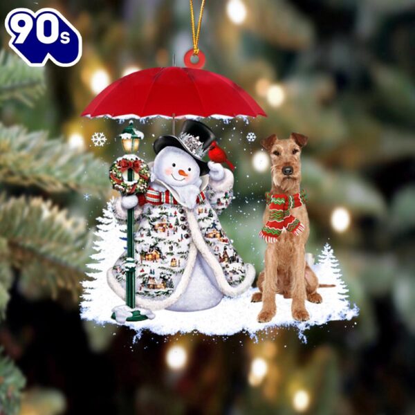 Irish Terrier With Snowman Christmas Ornament, Gift For Christmas