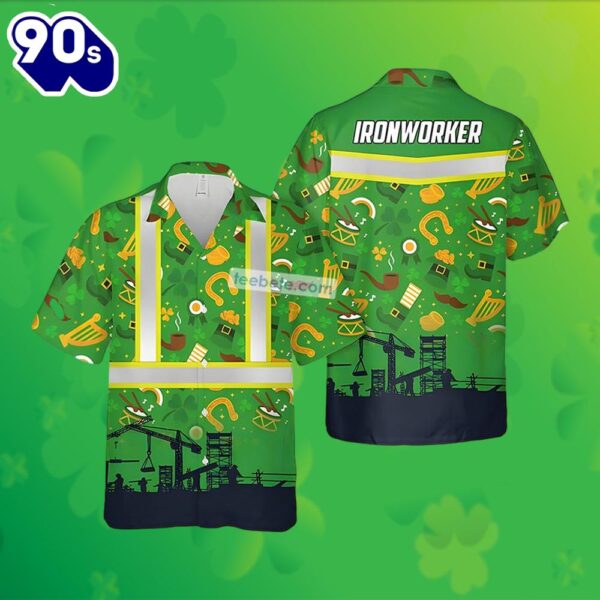 Ironworker St Patricks Shamrock Horseshoe Green Best Aloha Shirts 2025