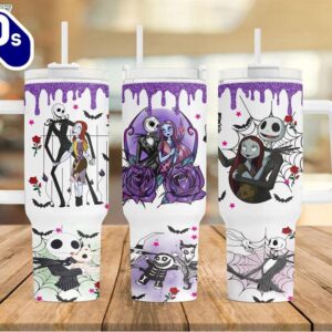 Jack And Sally The Nightmare Before Christmas Cartoon Custom Stanley Cup 40 Oz Tumbler With Handle 4