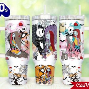 Jack And Sally The Nightmare Before Christmas Cartoon Custom Stanley Cup 40 Oz Tumbler With Handle 6