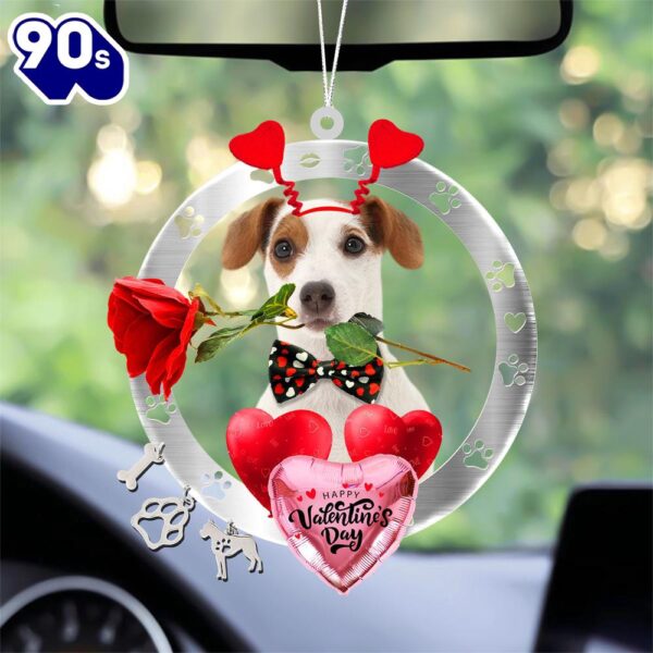 Jack Russell Terrier With Rose & Heart Balloon Ornament, Gift For Christmas