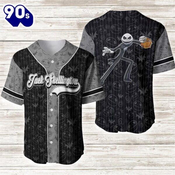 Jack Skellington Black Gray Baseball Jersey  Gift For Fans