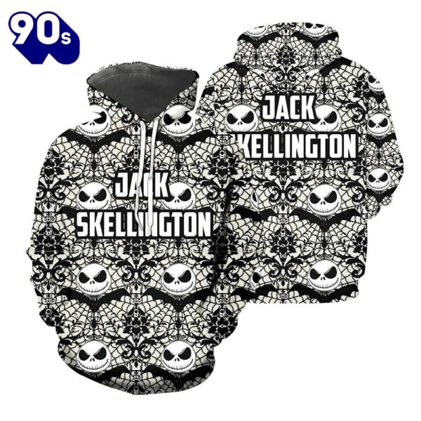 Jack Skellington Black White Over Printed Shirts For Men And Women