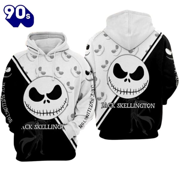 Merry Christmas  Jack Skellington Face Black White Hoodie