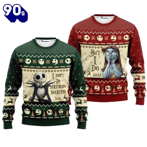 Merry Christmas Jack Skellington Matching Sweater With Sally Ugly Sweater