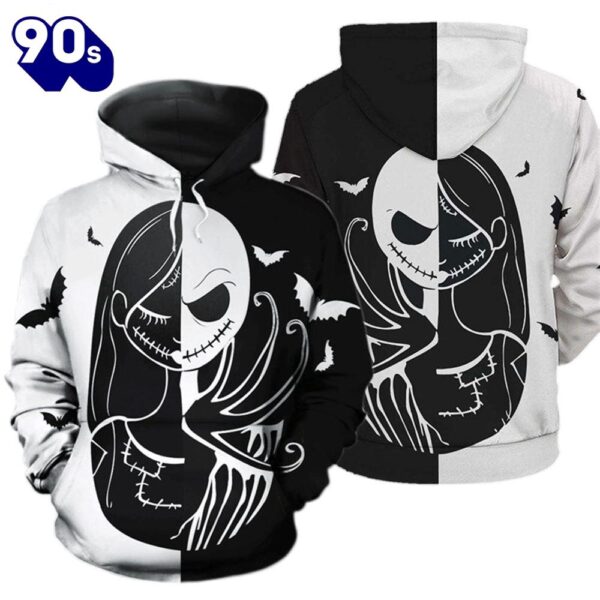 Merry Christmas  Jack Skellington & Sally White Black Hoodie