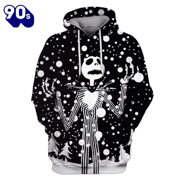 Merry Christmas  Jack Skellington Snow Black White Hoodie