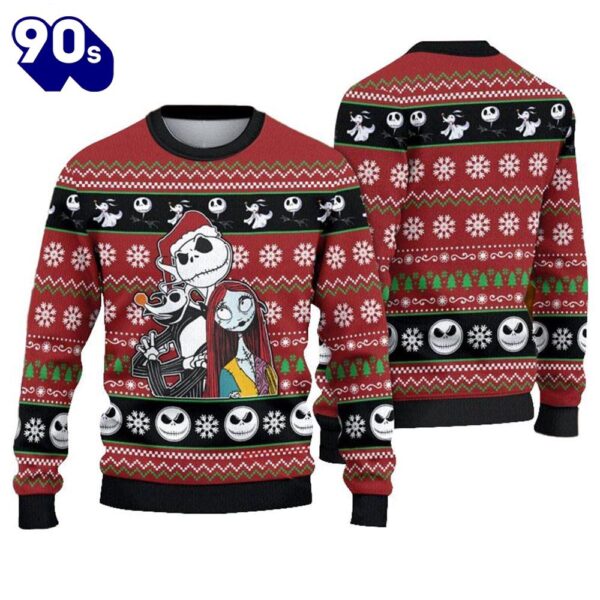 Merry Christmas Jack Skellington Zero And Sally Ugly Sweater