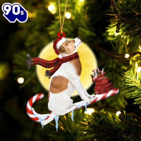 Jack-Russell-Terrier On The Candy Cane Christmas Ornament, Gift For Christmas