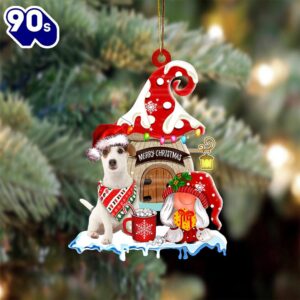 Jack-Russell-Terrier-2 With Mushroom House Christmas Ornament, Gift For Christmas