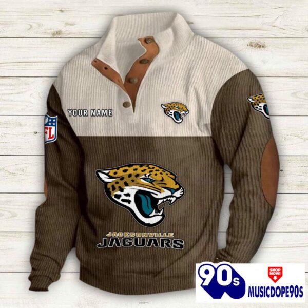 Jacksonville Jaguars Button Up Shirts Stand Collar Long Sleeve Shirt Elbow Patches