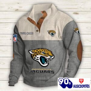 Jacksonville Jaguars Button Up Shirts Stand Collar Long Sleeve Shirt Elbow Patches