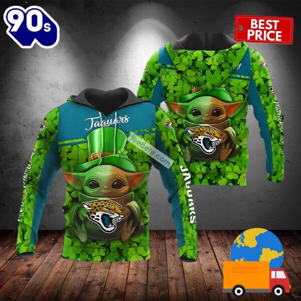 Jacksonville Jaguars St Patricks Baby Yoda Green 3D Art Hoodie 2025