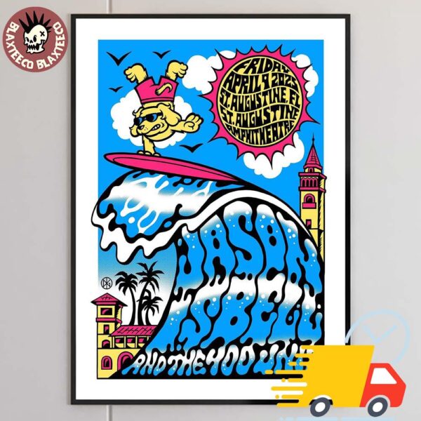 Jason Isbell And The 400 Unit Poster For Show In St Augustine Florida At St Augustine Amphitheatre On April 9 2025 Surfing Dog Canvas