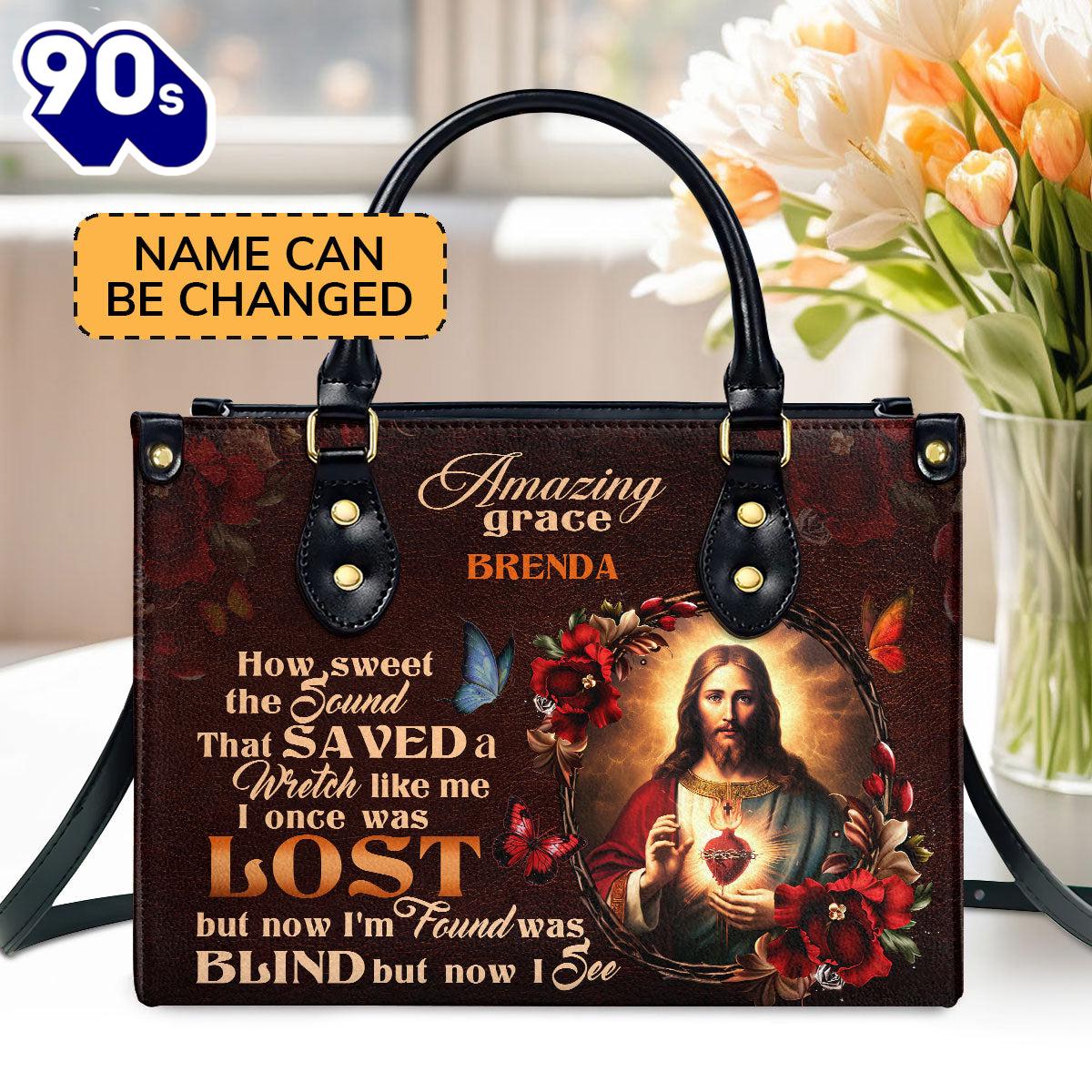 Jesus Amazing Grace Personalized Leather Handbag With Zipper , Christian Bags Gift For Women Christmas Jesus Amazing Grace Personalized Leather Handbag With Zipper , Christian Bags Gift For Women Christmas