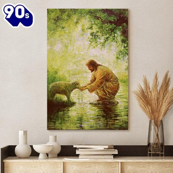 Jesus And The Lamb Picture Gentle Shepherd Portrait Canvas Wall Art  Poster Gift Christmas