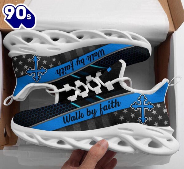 Christian Running,   Jesus Blue Walk By Faith Running Sneakers Max Soul Shoes For Men And Women