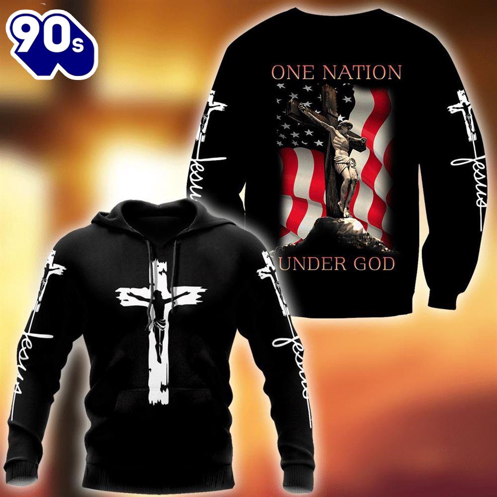 Jesus Christ Cross And Flag One Nation Under God 3D Hoodie Jesus Christ Cross And Flag One Nation Under God 3D Hoodie