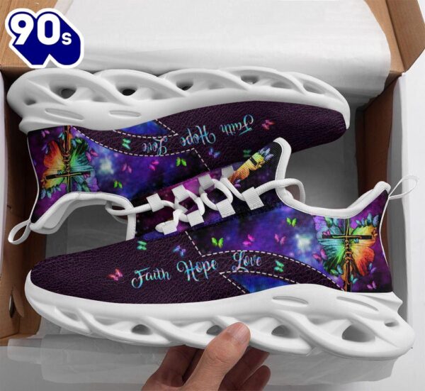 Christian Running,   Jesus Faith Hope Love Running Sneakers Purple Max Soul Shoes For Men And Women