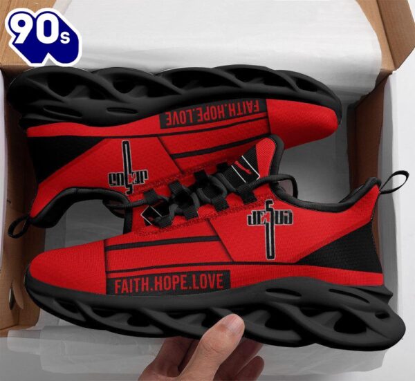 Christian Running,   Jesus Faith Hope Love Running Sneakers Red Max Soul Shoes For Men And Women