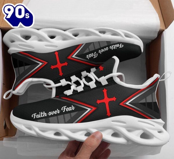 Christian Running,   Jesus Faith Over Black Red Fear Running Sneakers Max Soul Shoes For Men And Women