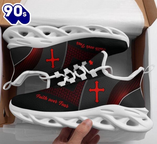 Christian Running,   Jesus Faith Over Fear Running Sneakers Black Max Soul Shoes For Men And Women