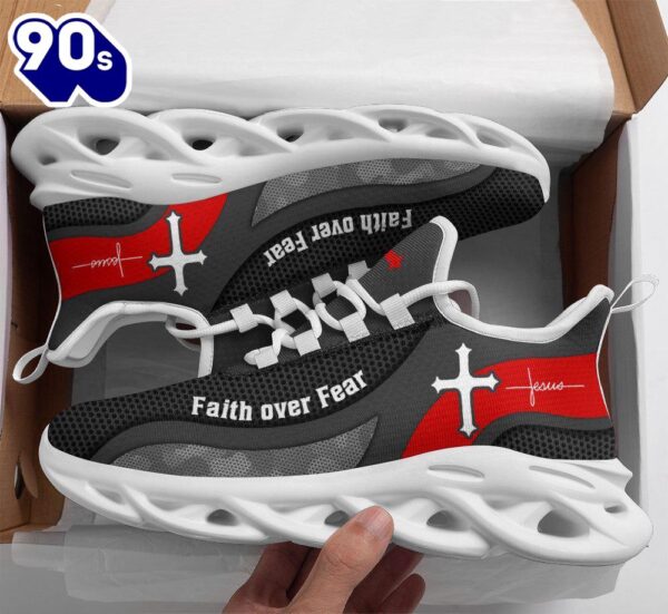 Christian Running,   Jesus Faith Over Fear Running Sneakers Grey Max Soul Shoes For Men And Women