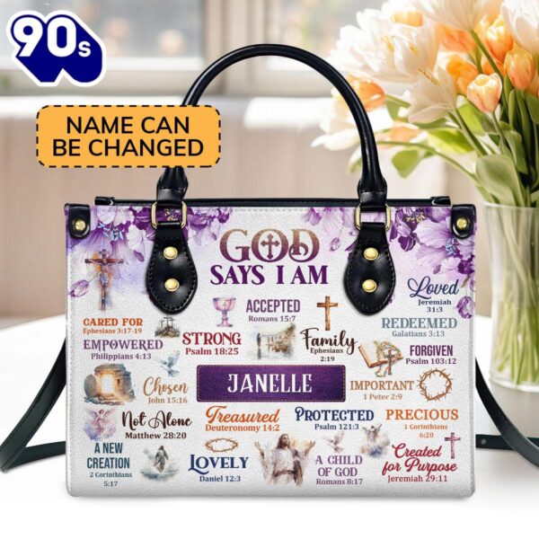 Jesus God Says I Am Custom Name Leather Handbags For Women, Christian Bags  Gift For Women Christmas