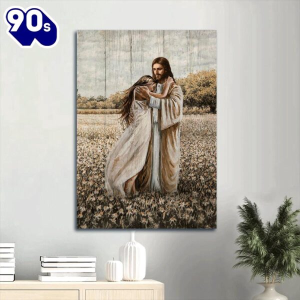 Jesus Hugs The Girl Canvas Wall Art , Christian Gifts Christmas