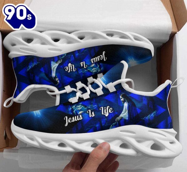 Christian Running,   Jesus Is Life Running Sneakers Blue Max Soul Shoes For Men And Women