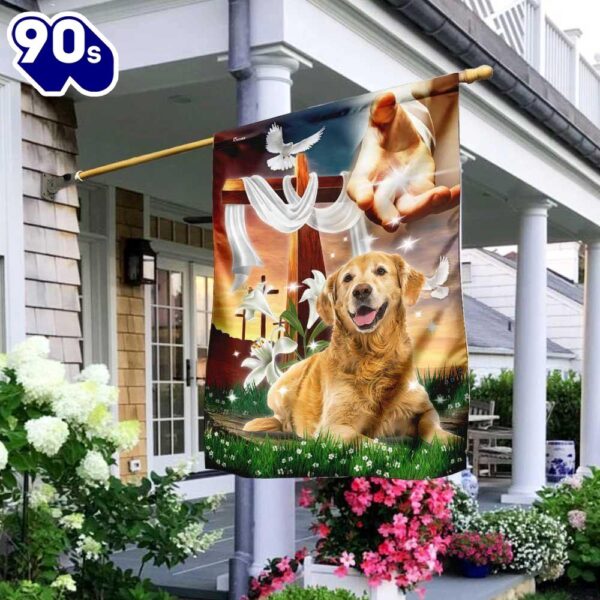 Jesus Is My Savior Golden Retriever Is My Therapy, Jesus Christ Dog Flagwix Golden Retriever Flag  Decorate For Christmas