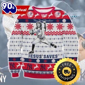 Jesus Saves New York Yankees Ugly Christmas Sweater, New York Yankees Ugly Sweater, MLB Christmas Sweater