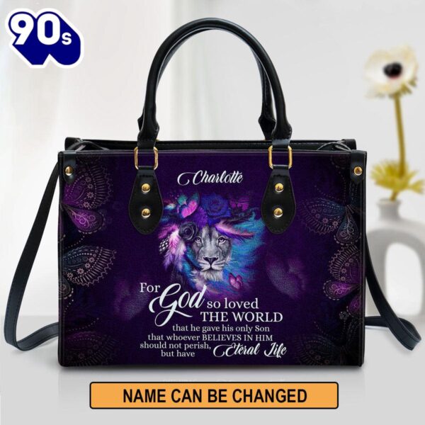 John 316 For God So Loved The World Lion And Rose Personalized Leather Handbag , Christian Bags  Gift For Women Christmas